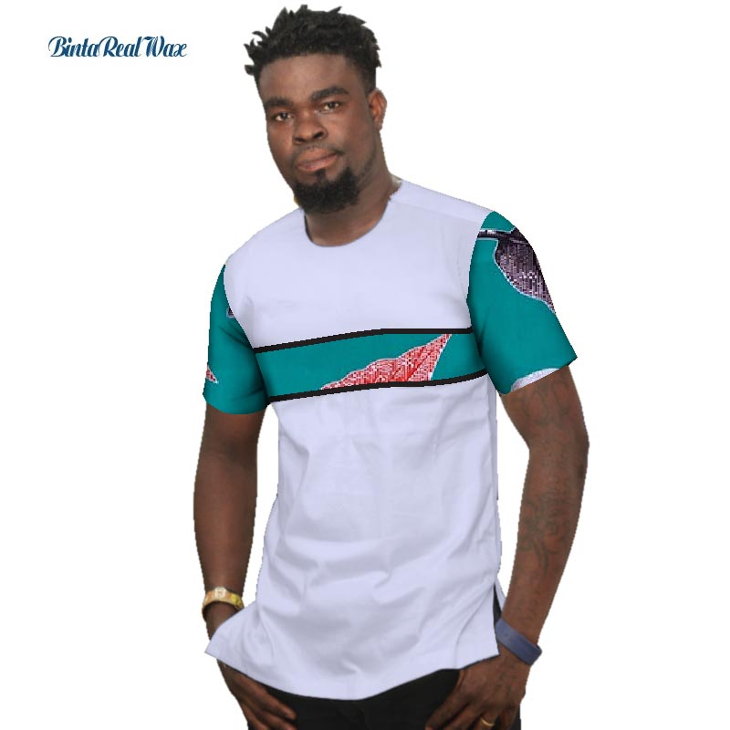 Summer Bazin Riche Men Shirt 100% Cotton Custom Dashiki African Print Patchwork Shirts Traditional African Style Clothing WYN477