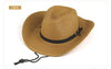 Men Summer Cowboy Knit Straw Hat Fashion Big Wide Brim Casual Beach Sun Sunscreen Block UV Protection Leather Belt Buckle Cap W1