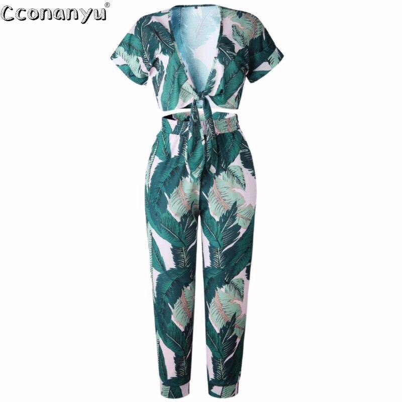 Women 2 Piece Set Summer Two-Pieces Outfits for Women Printing V-Neck Pockets Casual Beach Romper 2019 Casual Bodysuit Overalls - Surprise store