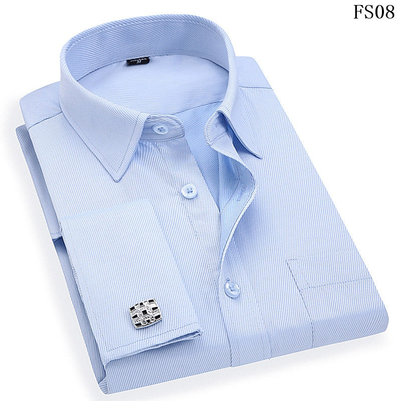 Men French Cuff Dress Shirt 2021 New White Long Sleeve Casual Buttons Shirt Male Brand Shirts Regular Fit Cufflinks Included 6XL