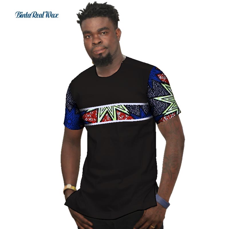 Summer Bazin Riche Men Shirt 100% Cotton Custom Dashiki African Print Patchwork Shirts Traditional African Style Clothing WYN477