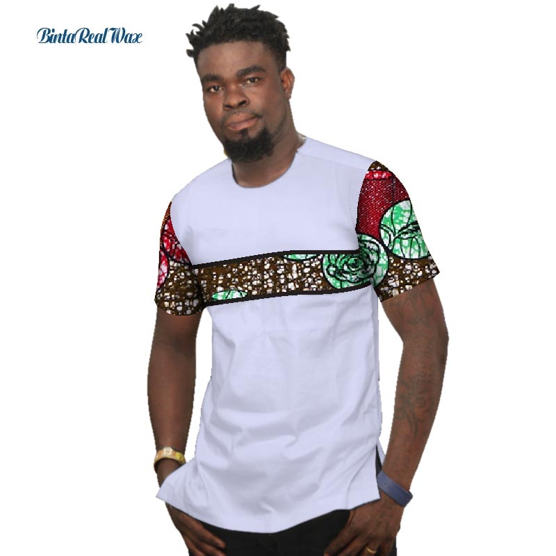 Summer Bazin Riche Men Shirt 100% Cotton Custom Dashiki African Print Patchwork Shirts Traditional African Style Clothing WYN477