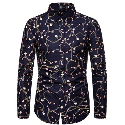 VISADA JAUNA Hawaii Men 's Casual Shirt Floral Printed Slim Fit Long-Sleeved Shirts Male Fashion Formal Big Size 5XL