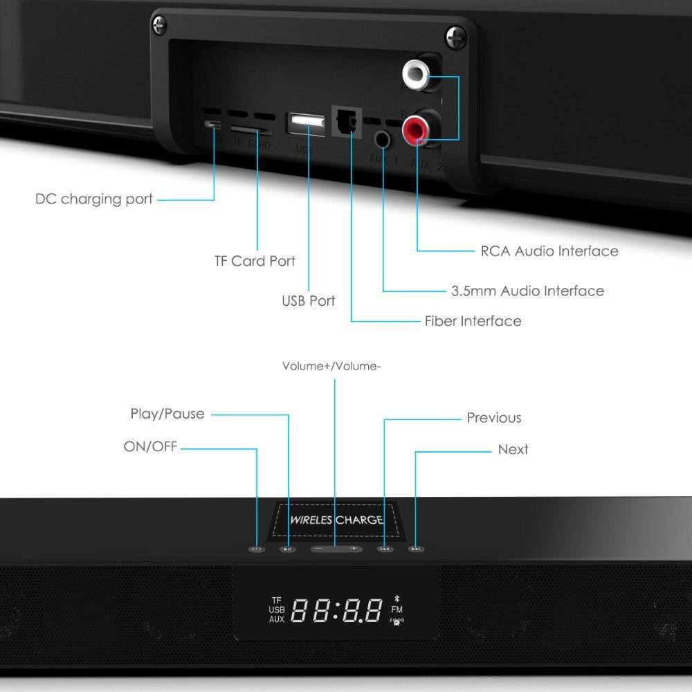 ELE ELEOPTION 4000mAh Column Wireless Bluetooth Speaker TV Soundbar Stereo Home Theater Sound Bar TF USB RCA Clock For PC TV - Surprise store