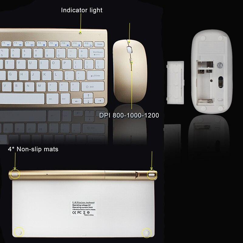 2.4Ghz Ultra-Thin Wireless Keyboard And Mouse Combo With USB Receiver Mouse Keyboard set For Apple PC WindowsXP/7/8/10(gold) - Surprise store