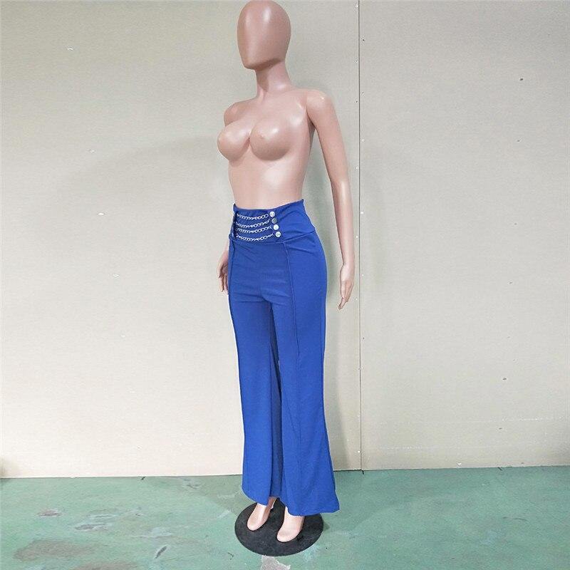 Front Metal Chain Button High Waist Wide Leg Pants Women Fashion Elegant Blue Work Business Casual Pants Palazzo Pants Trousers - Surprise store