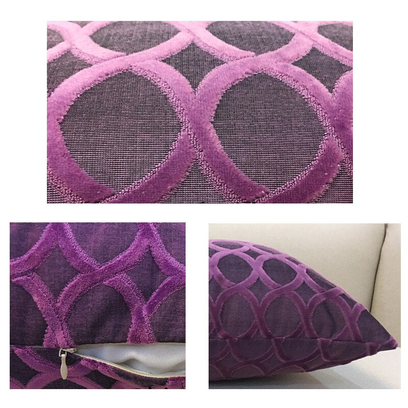 Chenille Flocking Pillow Case Cushion Cover Grey Yellow Purple Red Green Coffee Circle Home Decorative Pillow Cover 45x45cm