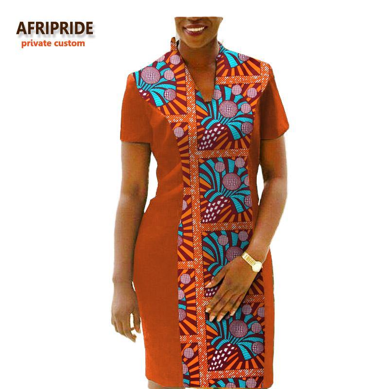 plus size african women dress AFRIPRIDE private custom short sleeve knee-length casual fall dress pure cotton linings A722557 - Surprise store