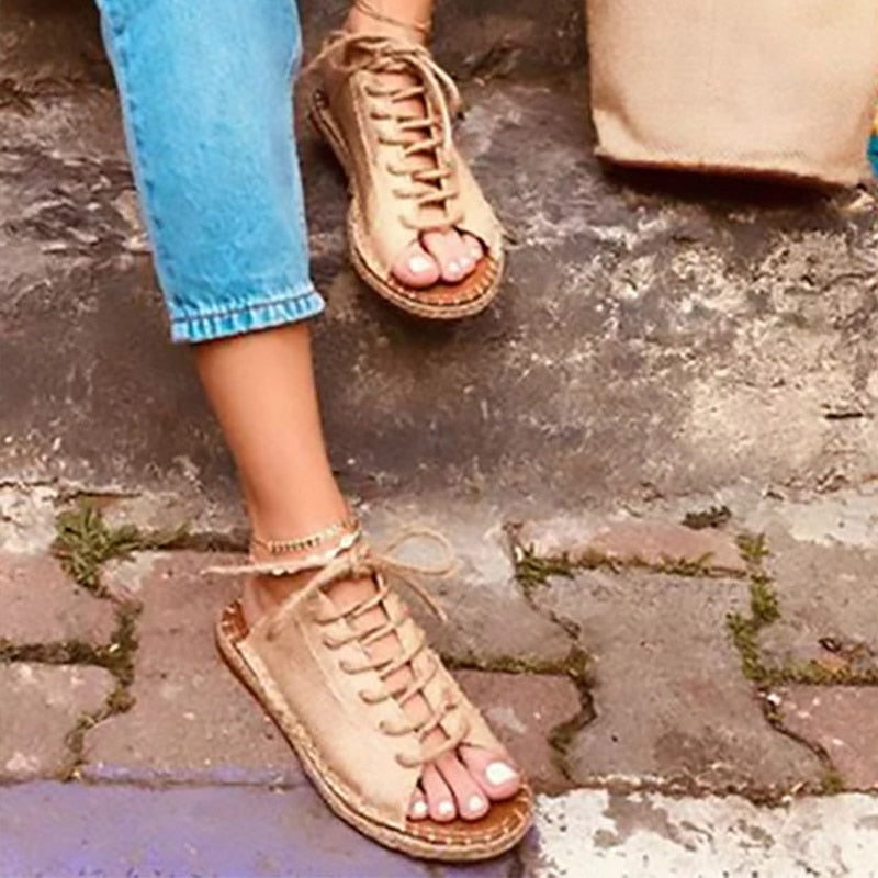 VTOTA Summer Platform Slippers Women Lace Up Leather Slides Sandals Shoes Outdoor Beach Slippers Open Toe Flip Flops Women Shoes