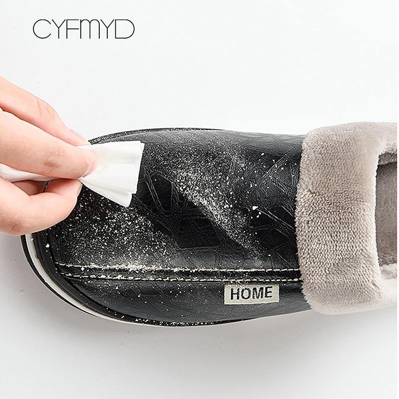 Men's slippers Home Winter Indoor Warm Shoes Thick Bottom Plush Waterproof Leather House slippers man Cotton shoes 2020 New - Surprise store