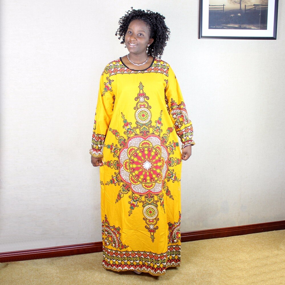 Newest 100% Cotton African Women Lady Classic Long Sleeve Loose African Dashiki Long Dress