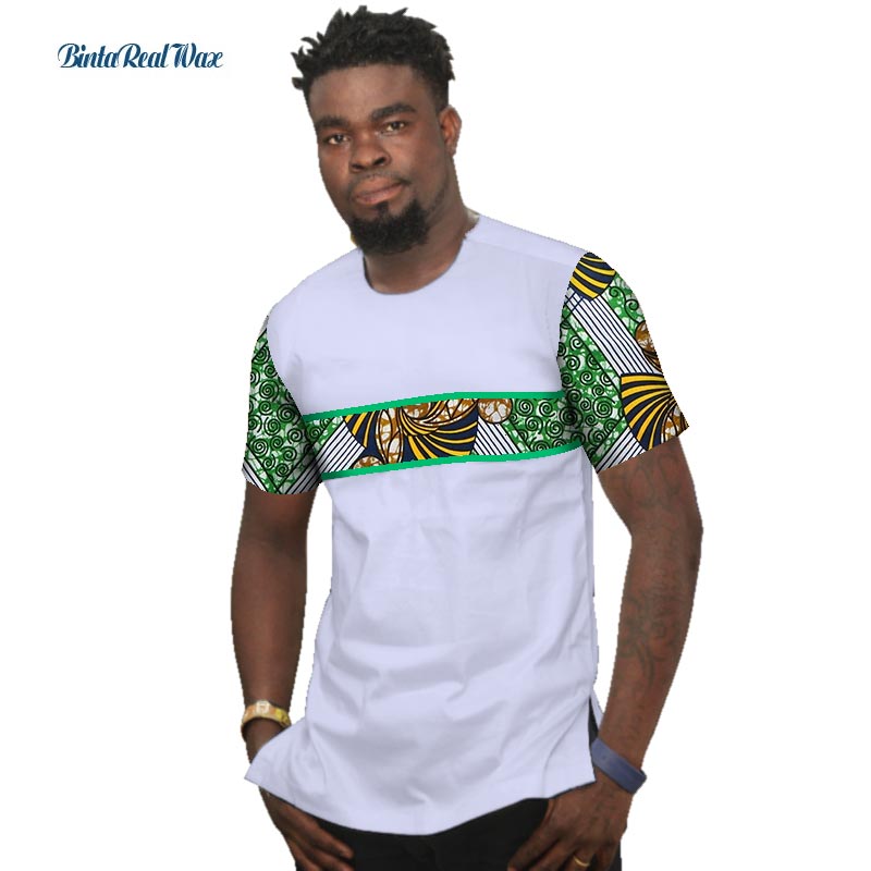 Summer Bazin Riche Men Shirt 100% Cotton Custom Dashiki African Print Patchwork Shirts Traditional African Style Clothing WYN477