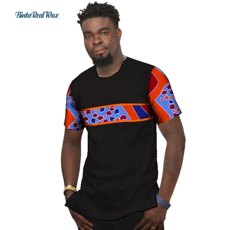 Summer Bazin Riche Men Shirt 100% Cotton Custom Dashiki African Print Patchwork Shirts Traditional African Style Clothing WYN477