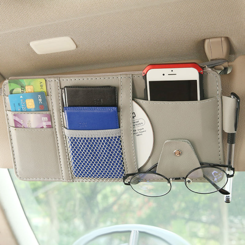 IKSNAIL Auto Car Accessories Sunglasses Clip Car Storage Bag Multifunctional Sun Visor Bill Business Card Holder Storage Box