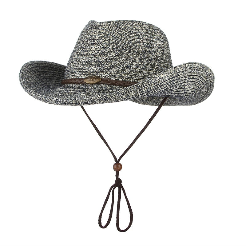GEMVIE Western Cowboy Sun Hat Wind Lanyard For Men Women Wide Brim Straw Hat Beach Cap Panama Fishing Fisherman Cap Summer Hats