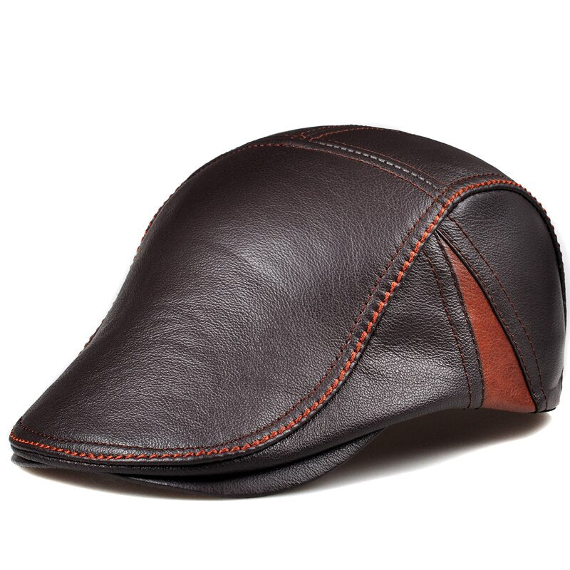 RY990 TOP Winter Man Head Warm Darke Berets Hat Male Genuine Leather 56-60 cm Fitted Stitches Casquettee Caps For Man Gorro
