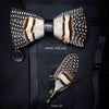 JEMYGINS Original Design Natural Brid Feather Exquisite Hand Made Bow Tie Brooch Pin Gift Box Set For Men Wedding Party Bowtie