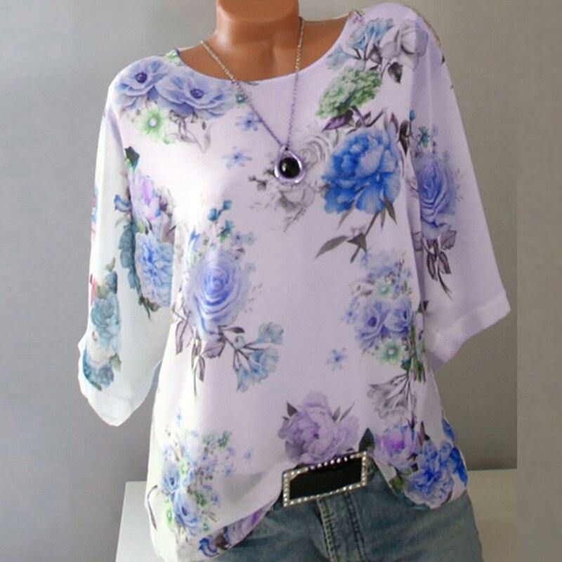 Summer Floral Print Women Blouse 5XL Plus Size Chiffon Blouses Half Sleeve Beach Shirt Office Work Shirts Blusas Feminina Tops - Surprise store
