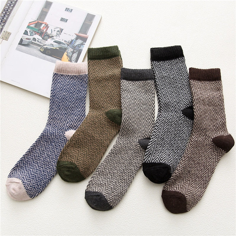 Winter new men's Harajuku retro thick warm high quality wool socks Fashion cotton thick line casual socks 5 pairs
