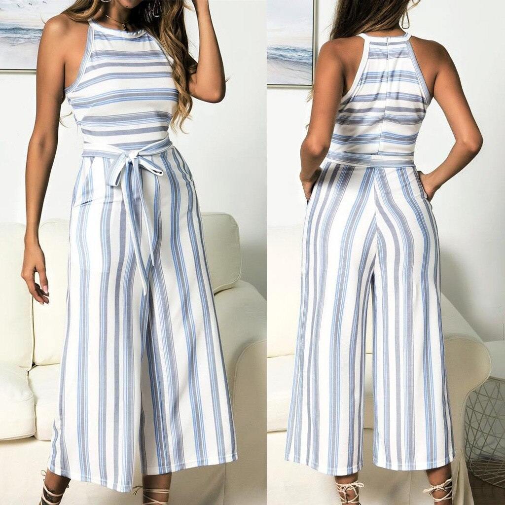 Womail bodysuit Women Summer Sleeveless Long Jumpsuit Multicolor Striped Jumpsuit loose Casual fashion High Quality 2019 A18 - Surprise store
