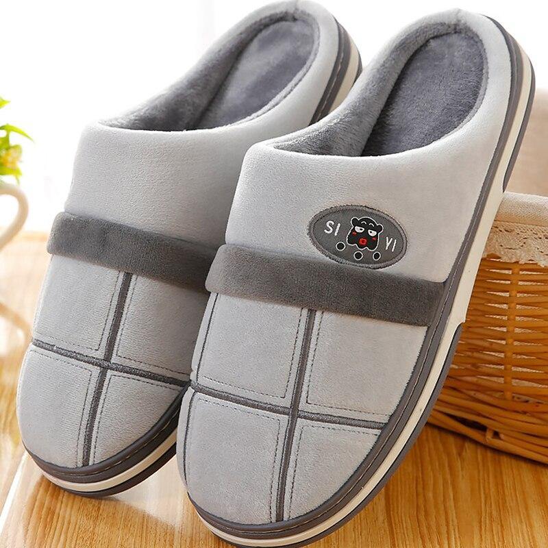 Men Fur Slippers Large Size 45-50 Winter TPR Gingham Cozy House Slippers For Boys Short Plush Home Shoes Man Factory Outlets - Surprise store