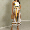 Women Summer Sleeveless Overalls Contrast Striped Backless Ladies Sashes Wide Leg Jumpsuit Wide Leg Overalls