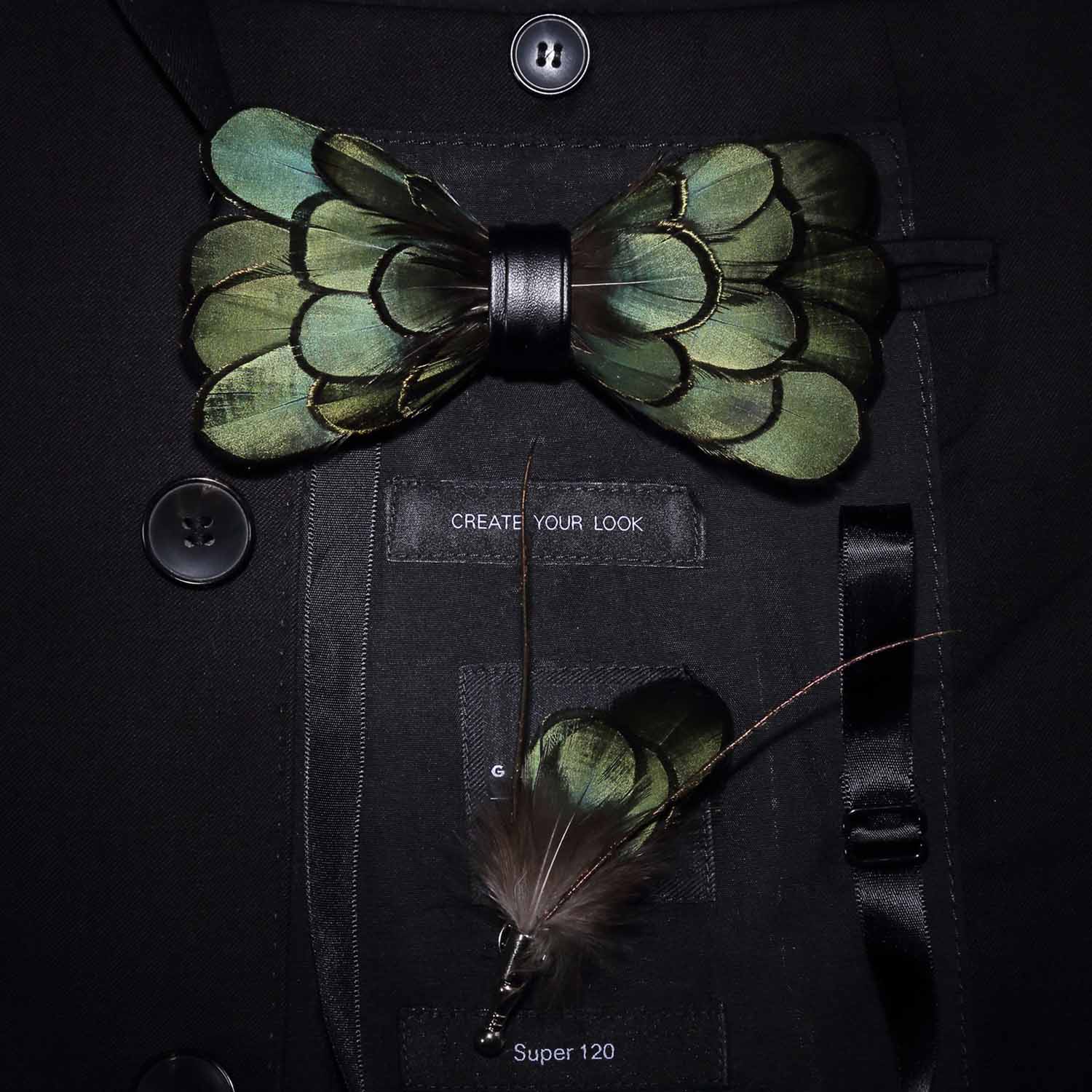 JEMYGINS Original Design Natural Brid Feather Exquisite Hand Made Bow Tie Brooch Pin Gift Box Set For Men Wedding Party Bowtie