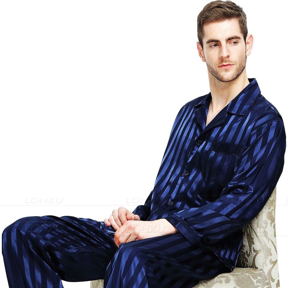 Mens Silk Satin Pajamas Set Pajama Pyjamas Set PJS Sleepwear Set Loungewear U.S.S,M,L,XL,2XL,3XLL,4XL Plus Striped