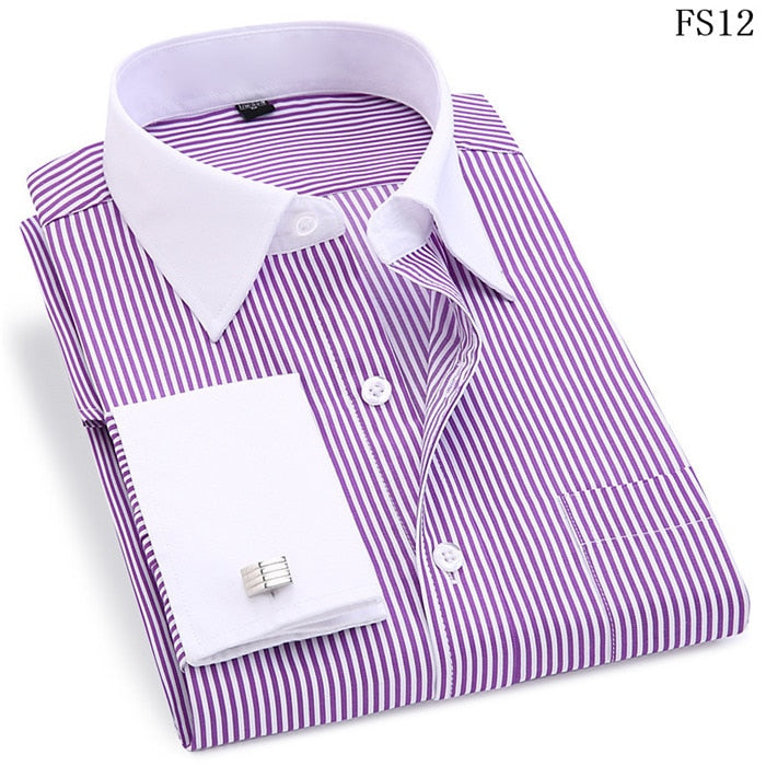 Men French Cuff Dress Shirt 2021 New White Long Sleeve Casual Buttons Shirt Male Brand Shirts Regular Fit Cufflinks Included 6XL
