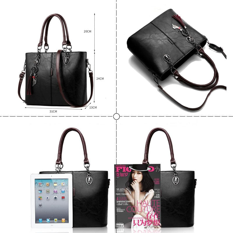 Luxury Handbags Women Bags Designer Solid Leather Tassel Crossbody Shoulder Bags For Women Messenger Ladies Hand Bag
