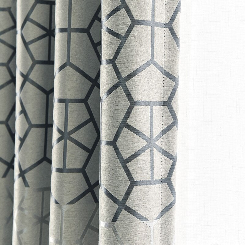 Modern Thick Blackout Curtain Drapes for Living Room Bedroom Geometric Door Window Curtains Grey & Burgundy