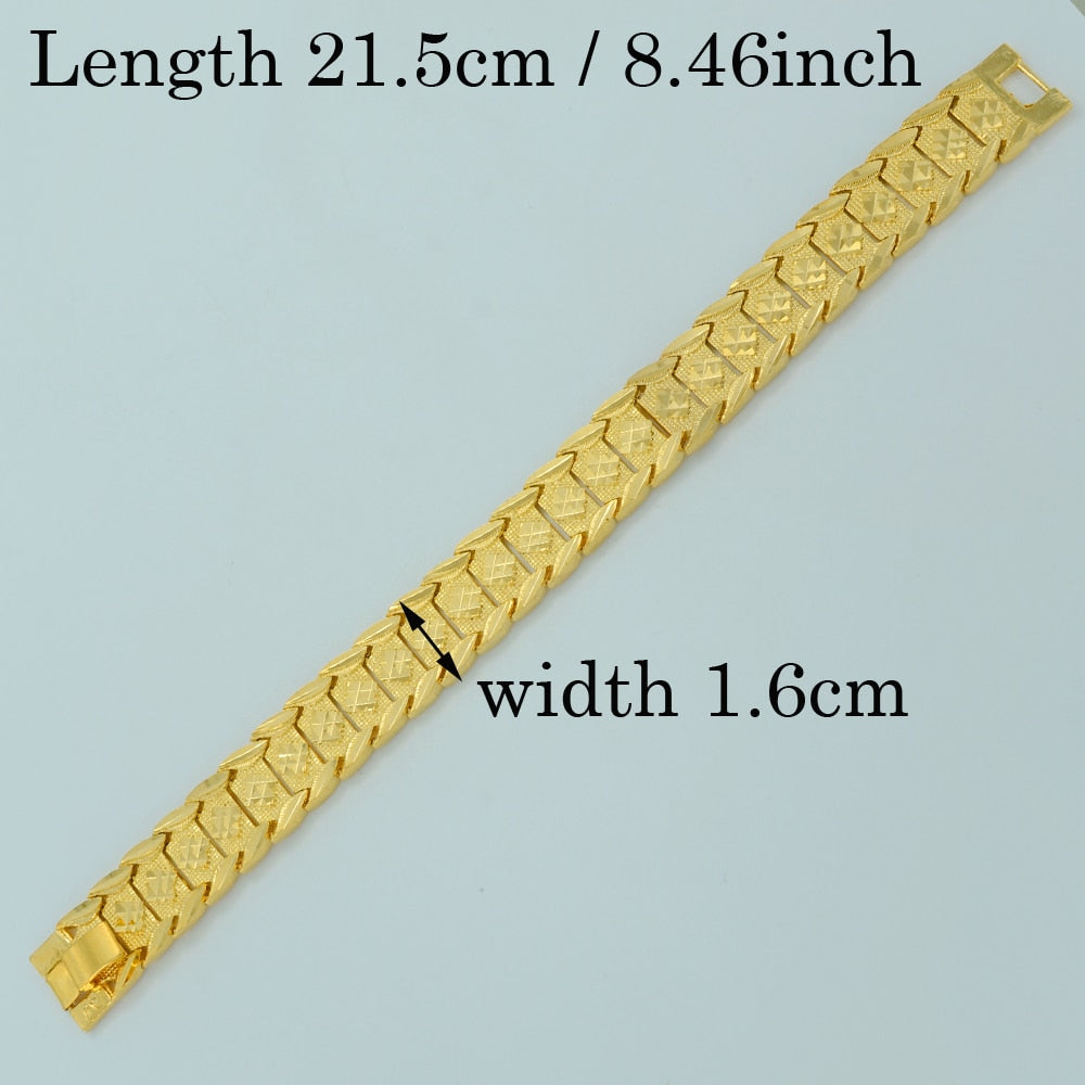 Anniyo 21.5CM,Men Bracelet Gold Color African Wide Bangle for Women,GP Hand Chain Jewelry Ethiopian Arab #002207