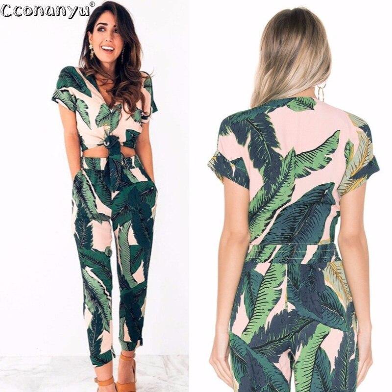 Women 2 Piece Set Summer Two-Pieces Outfits for Women Printing V-Neck Pockets Casual Beach Romper 2019 Casual Bodysuit Overalls - Surprise store