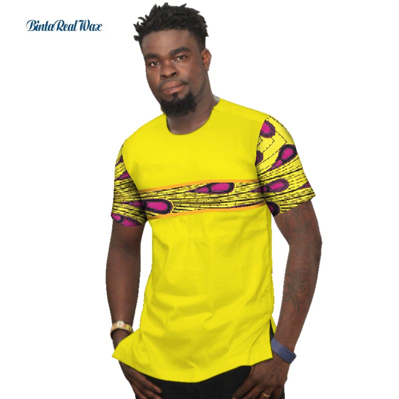 Summer Bazin Riche Men Shirt 100% Cotton Custom Dashiki African Print Patchwork Shirts Traditional African Style Clothing WYN477