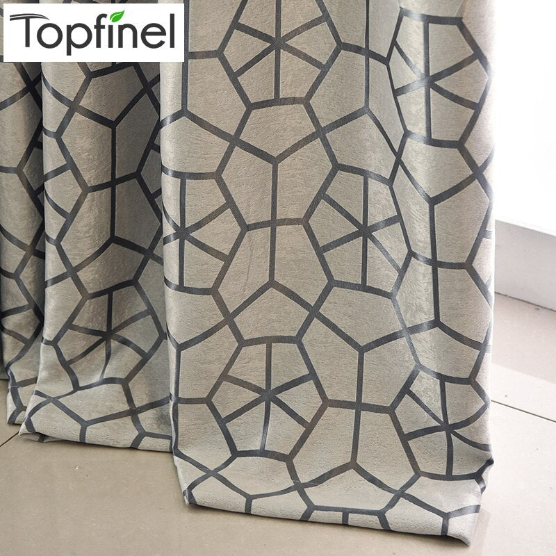 Modern Thick Blackout Curtain Drapes for Living Room Bedroom Geometric Door Window Curtains Grey & Burgundy