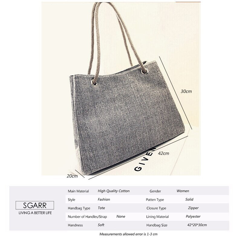 SGARR Fashion Women Cotton Fabric Handbags Luxury Designer Ladies Shoulder Bag Large Capacity Female Casual Tote Messenger Bags