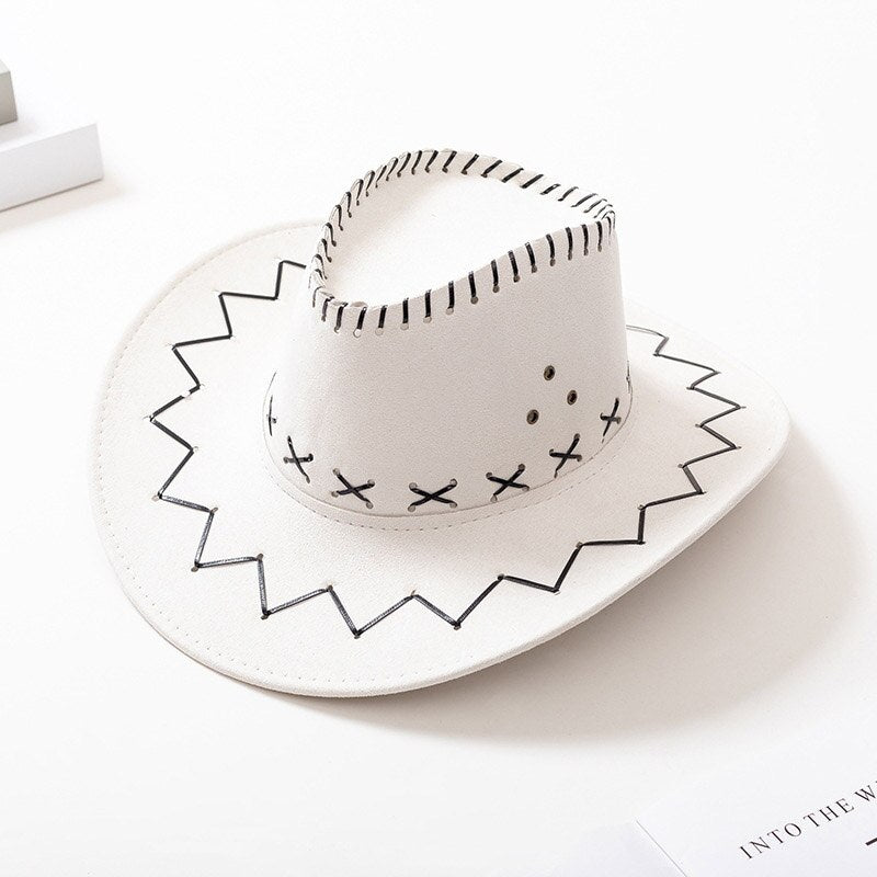 Parent-Child Summer Travel Sunscreen Suede Leather Western Cowboy Hat Men Women Kids Big Wide Brim Sun Jazz Cosplay Cap W2