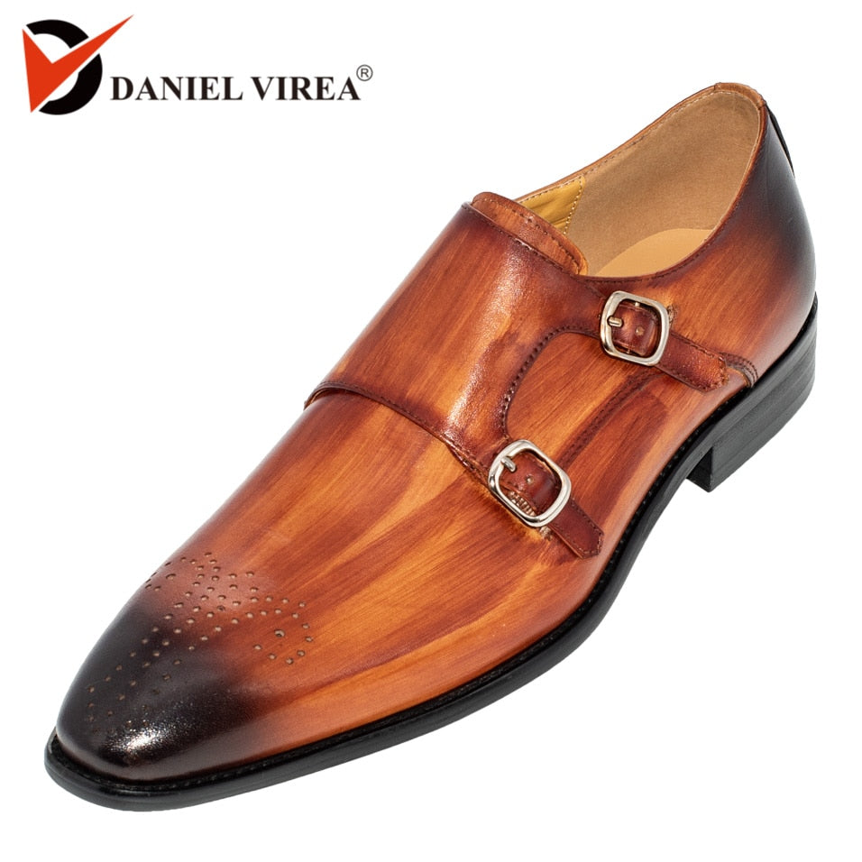 Handmade Office Business Wedding Suit Dress Loafers Brown Luxury double buckle Formal Genuine Leather Men Shoes
