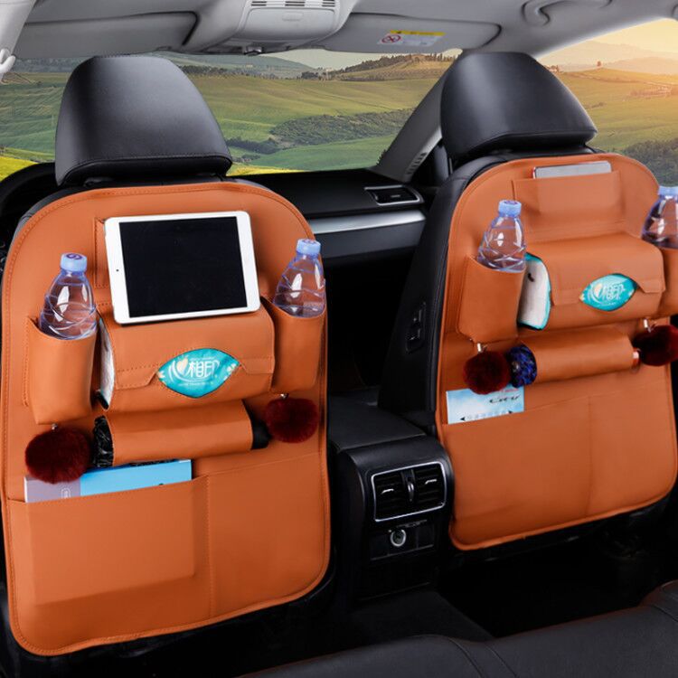 Pu Leather Pad Bag Car Seat Back Organizer Foldable Table Tray Travel Storage Bag Foldable Dining Table Car Seat Storage Bag
