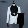PYJTRL Brand Three Piece Wedding Fashion Brazer Suit Slim Fit Tuxedos For Men Shawl Lapel White Jacquard Prom Party Wear