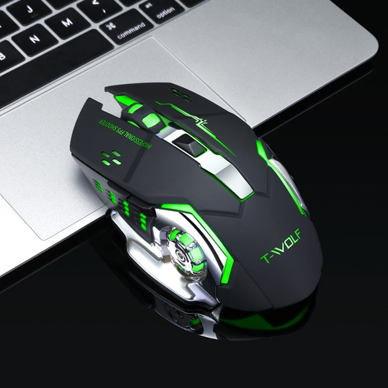 T-WOLF Q13 Rechargeable Wireless Mouse Silent Ergonomic Gaming Mice 6 Keys RGB Backlight 2400 DPI for Laptop Computer Pro Gamer