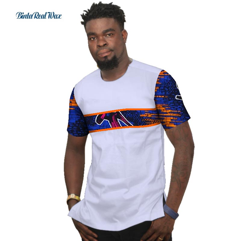 Summer Bazin Riche Men Shirt 100% Cotton Custom Dashiki African Print Patchwork Shirts Traditional African Style Clothing WYN477