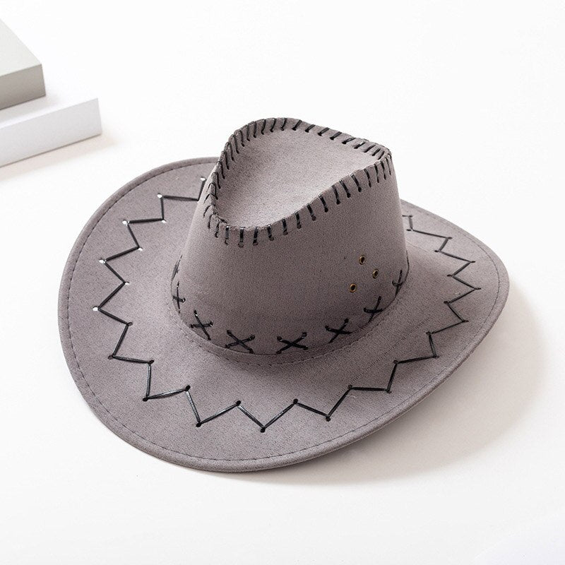 Parent-Child Summer Travel Sunscreen Suede Leather Western Cowboy Hat Men Women Kids Big Wide Brim Sun Jazz Cosplay Cap W2