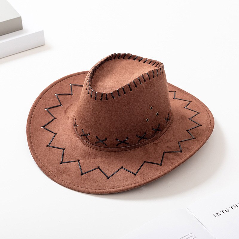 Parent-Child Summer Travel Sunscreen Suede Leather Western Cowboy Hat Men Women Kids Big Wide Brim Sun Jazz Cosplay Cap W2