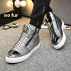 Winter Shoes Men Fashion Bling High Top Zipper Men Sneakers Height Increasing PU Leather Fur Lined Cotton Men Shoes Size 39-44 - Surprise store