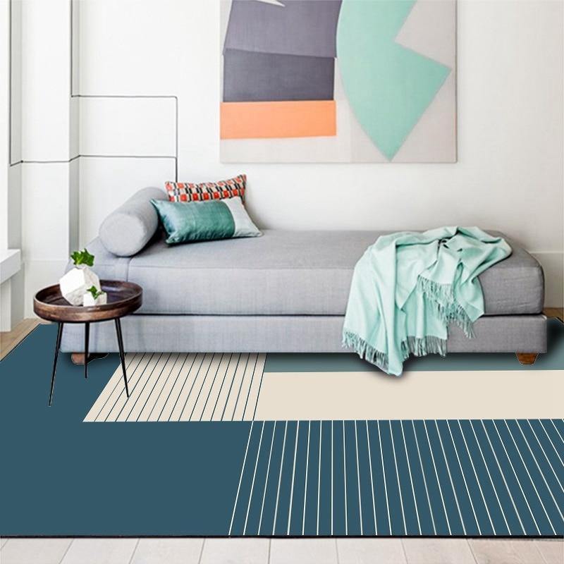 Blue White Striped Carpet Rugs For Living Room Bedroom Area Rug Nordic Style Coffee Table Tapete Bedside Anti-Slip Floor Mats - Surprise store