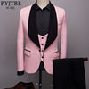PYJTRL Mens Fashion Big Shawl Lapel 3 Pieces Set Pink Red Blue White Black Wedding Groom Suits Quality Jacquard Banquet Tuxedo
