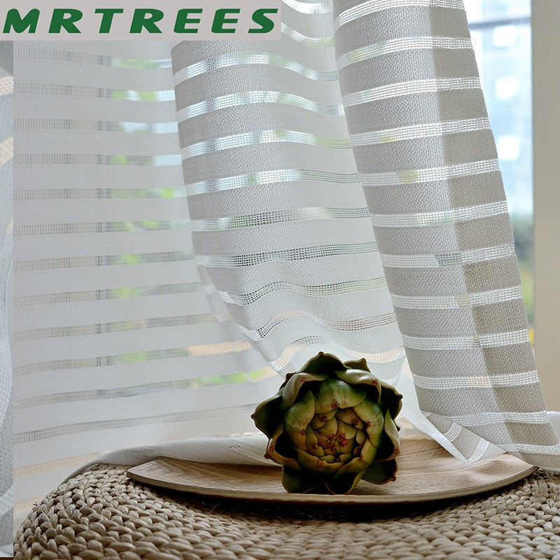 Jacquard Striped Sheer Curtains for Living Room Tulle Curtains in the Bedroom Home Decoration Curtain Drapes on the Window
