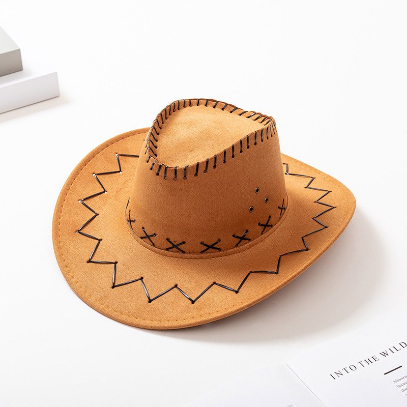 Parent-Child Summer Travel Sunscreen Suede Leather Western Cowboy Hat Men Women Kids Big Wide Brim Sun Jazz Cosplay Cap W2