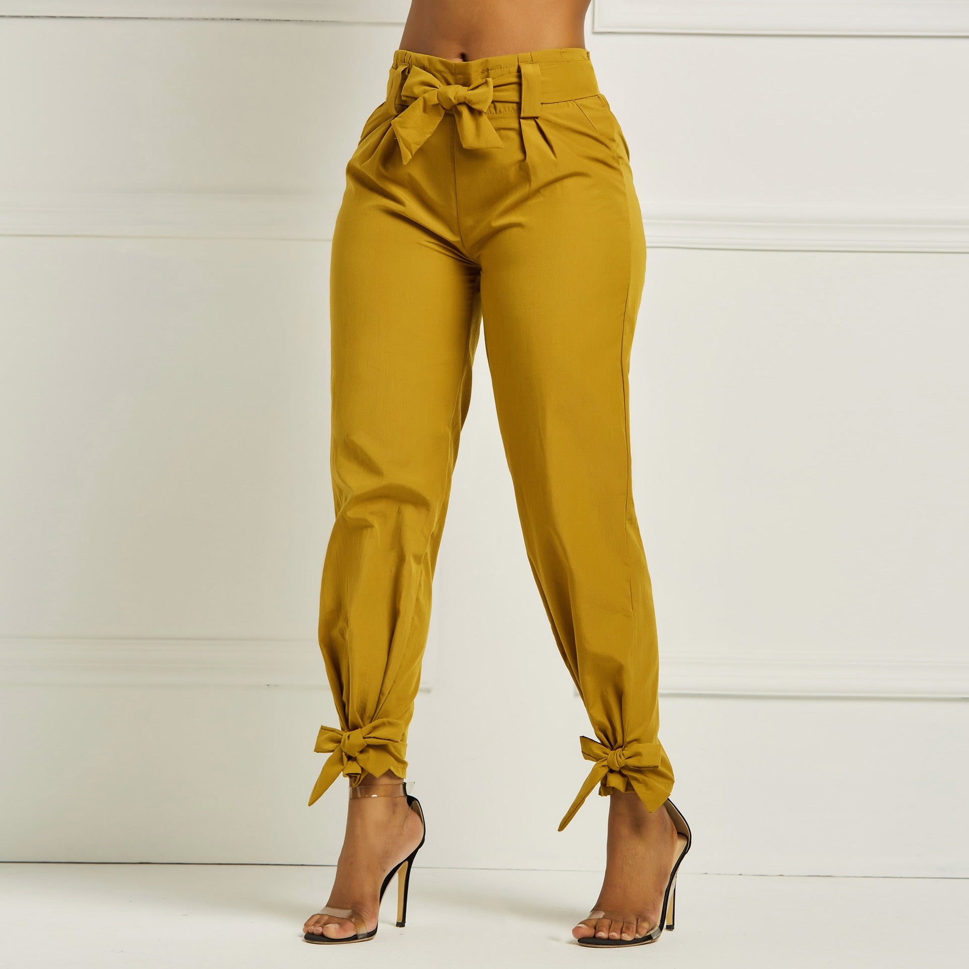 Women Summer Harem Pants with Waist Belt Bowtie Solid Trousers Ladies Casual Fashion Middle Waist Girls Street Fashion Clothing